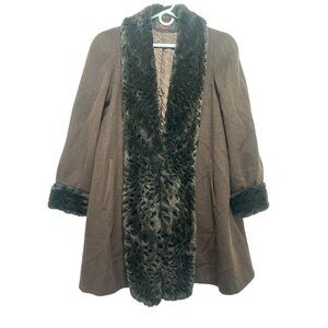 Vintage Alorna Faux Fur Trim Wool Penny Lane Coat A-Line XL Brown Retro Old Mone